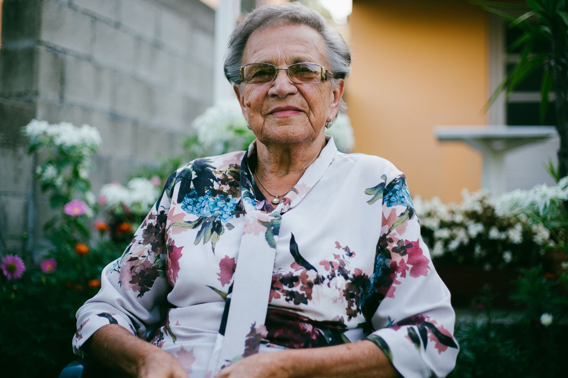 a woman standing in front of a building